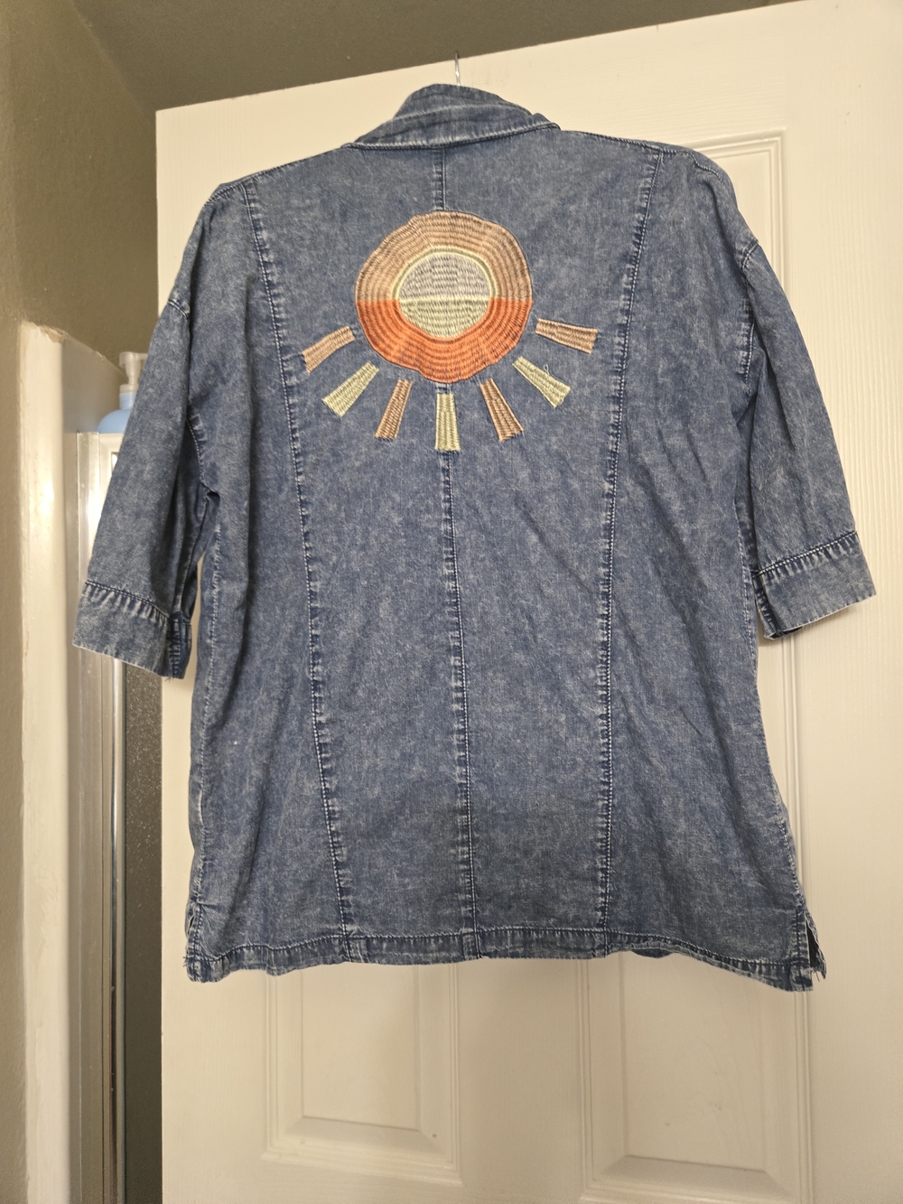 Denim Sunburst Embroidered Women’s Top Jacket - Blue Xl